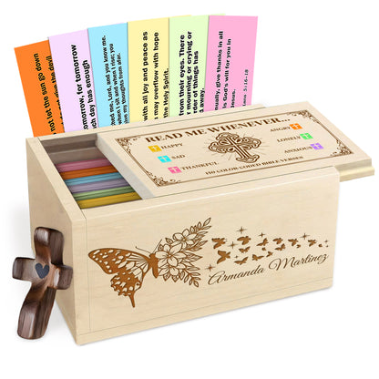 Netecom Personalized Bible Verse Box with Butterfly Design, 150 Color-Coded Bible Verses & Custom Name Prayer Cross – Christian Faith Gift