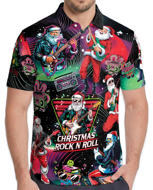 Christmas Rock Santa Polo Shirt – Retro Music Print | Netecom