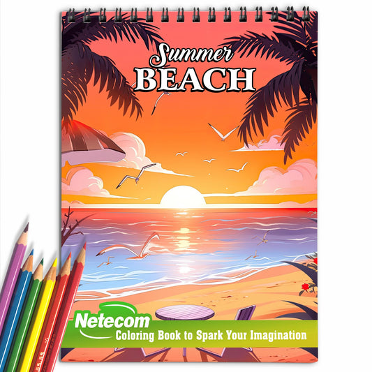 Summer Beach Spiral Bound Coloring Book, Immerse Yourself in a World of Sun, Sand, and Sea with 30 Captivating Coloring Pages for Art Enthusiasts to Create Stunning Artwork Inspired by Beach Life