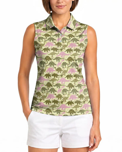 Cute Dinosaur Pattern Sleeveless Polo Shirt for Women | Netecom