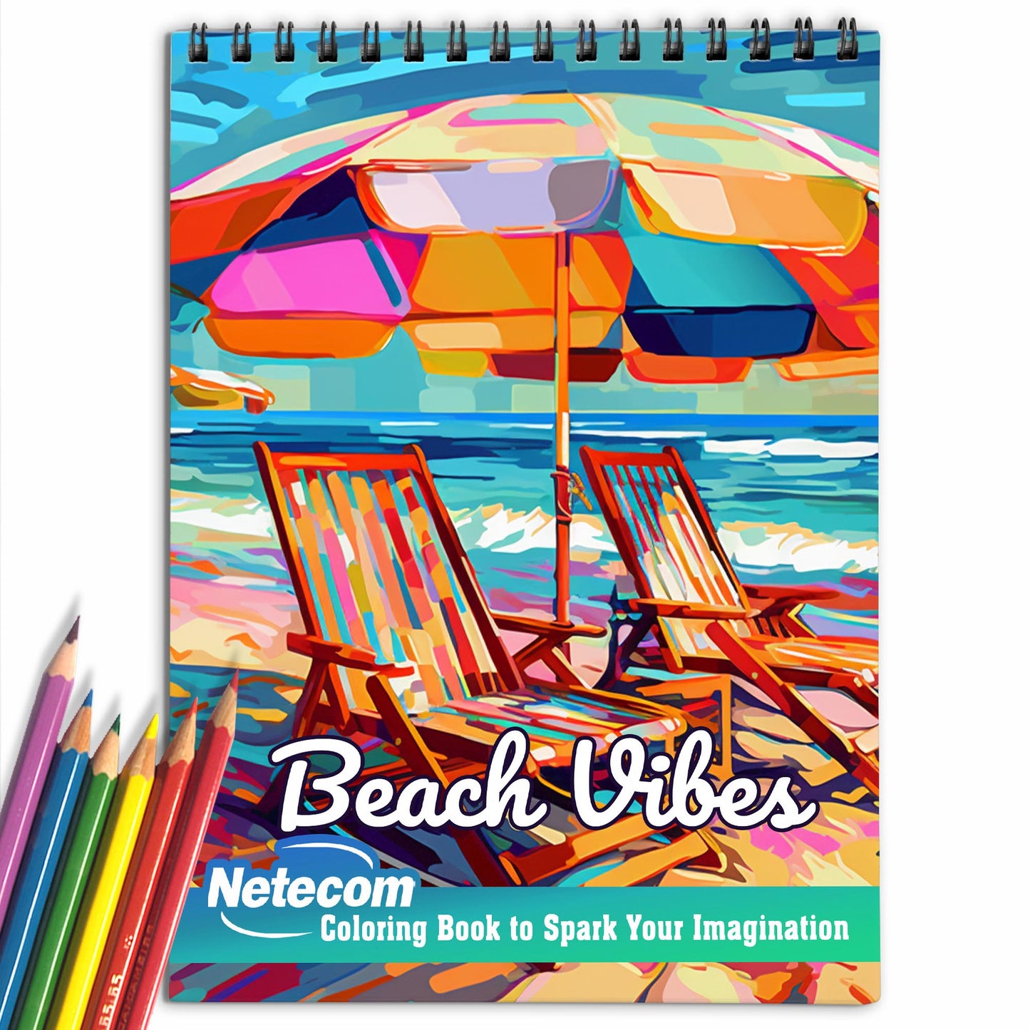 Beach Vibes Spiral Bound Coloring Book, Ocean Themed Coloring Book for Adults for Relaxation and Stress Relief