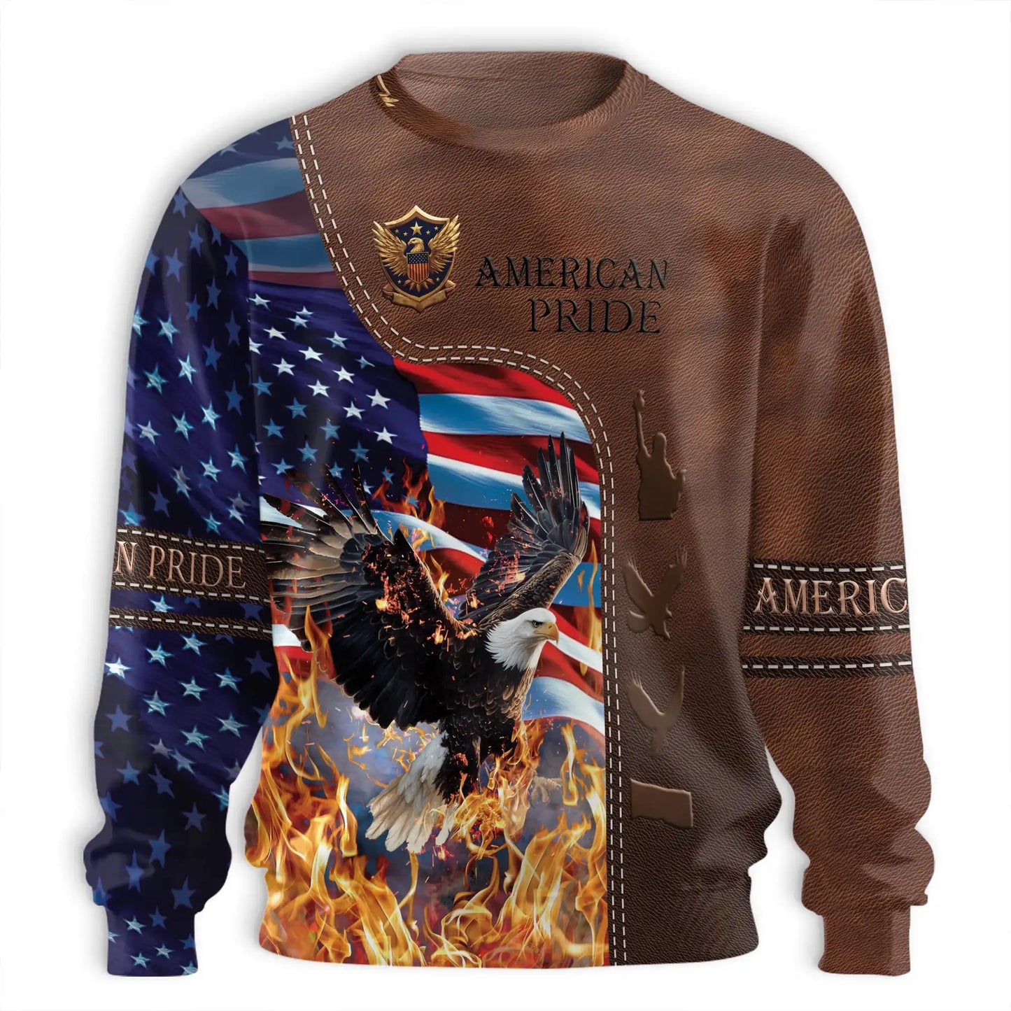 Pride Bald Eagle Fire Sweatshirt, 3D All Over Print Patriotic Eagle Crewneck Pullover for Men Women, Eagle Lover Gift - Netecom