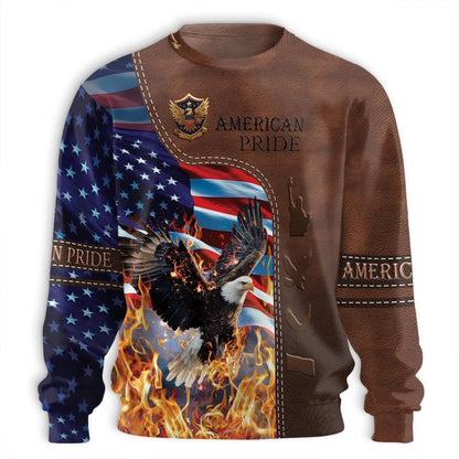 Pride Bald Eagle Fire Sweatshirt, 3D All Over Print Patriotic Eagle Crewneck Pullover for Men Women, Eagle Lover Gift - Netecom