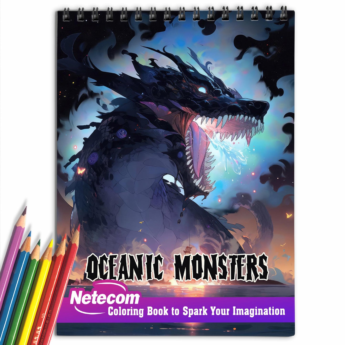 Oceanic Monsters Spiral Bound Coloring Book, Indulge in 30 Dazzling Coloring Pages, Fostering Focus and Creativity as You Confront the Terrifying Creatures of the Deep