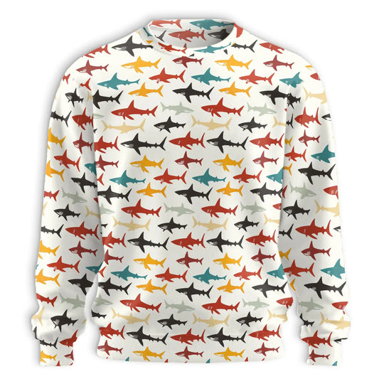 Colorful Shark Sweatshirt, 3D All Over Print Tropical Ocean Crewneck Pullover for Men Women, Shark Lover Gift - Netecom