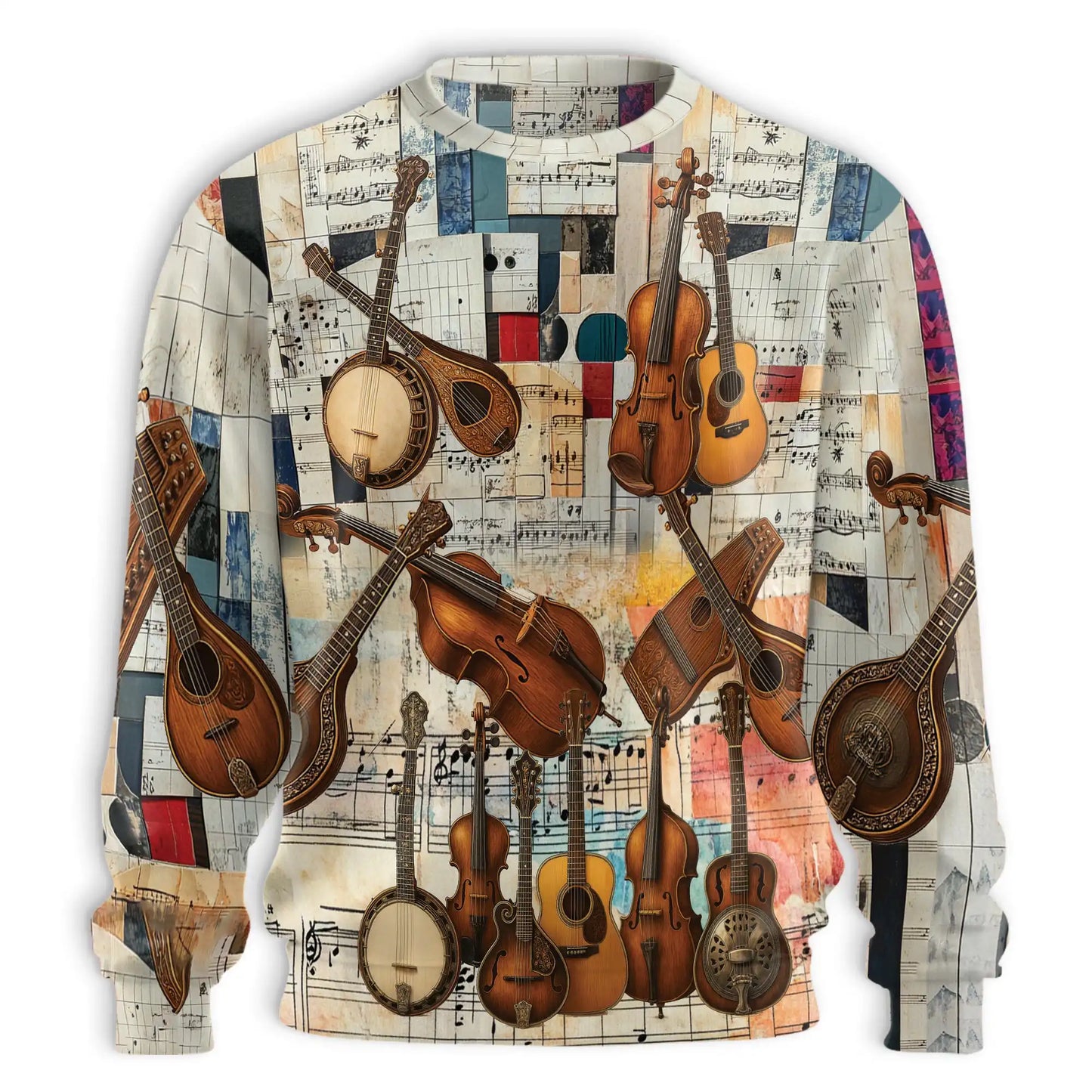 Bluegrass Music Vintage Sweatshirt, 3D All Over Print Retro Country Music Crewneck Pullover for Men Women, Bluegrass Lover Gift - Netecom