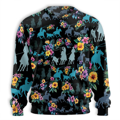 Tropical Team Roping Sweatshirt, 3D All Over Print Western Rodeo Crewneck Pullover for Men Women, Team Roping Lover Gift - Netecom