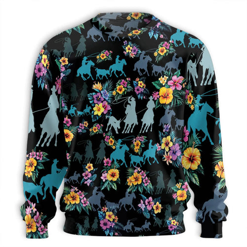 Tropical Team Roping Sweatshirt, 3D All Over Print Western Rodeo Crewneck Pullover for Men Women, Team Roping Lover Gift - Netecom
