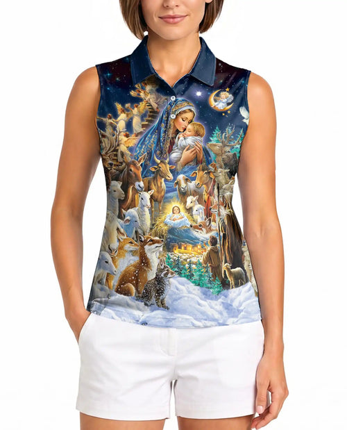 Jesus Christmas Sleeveless Polo Shirt for Women – Faith Holiday Style | Netecom