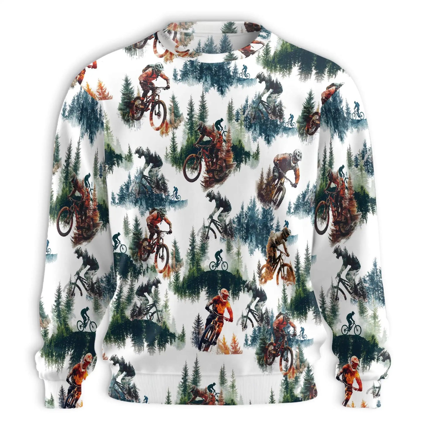Mountain Biking Sweatshirt, 3D All Over Print Off Road Cycling Crewneck Pullover for Men Women, Mountain Bike Lover Gift - Netecom