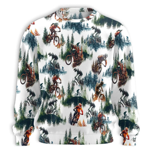 Mountain Biking Sweatshirt, 3D All Over Print Off Road Cycling Crewneck Pullover for Men Women, Mountain Bike Lover Gift - Netecom