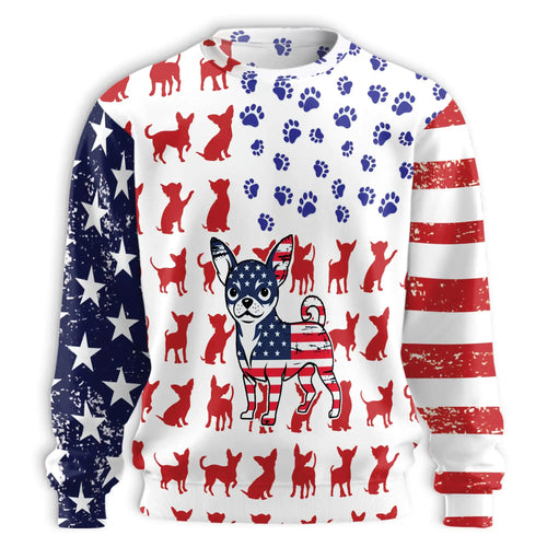 American Chihuahua Sweatshirt, 3D All Over Print Patriotic Dog Crewneck Pullover for Men Women, Chihuahua Lover Gift - Netecom