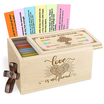 Netecom Personalized Christian Love Bible Verse Box for Couples – Wooden Scripture Box with 150 Color-Coded Verses & Custom Name Prayer Cross