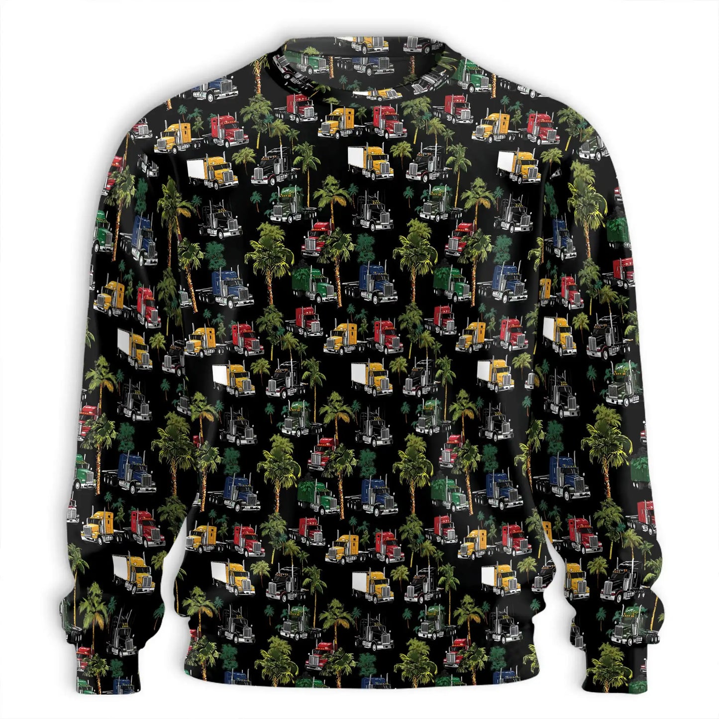 Semi Truck Palm Tree Sweatshirt, 3D All Over Print Tropical Trucker Crewneck Pullover for Men Women, Truck Driver Gift - Netecom