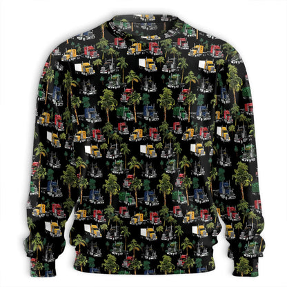 Semi Truck Palm Tree Sweatshirt, 3D All Over Print Tropical Trucker Crewneck Pullover for Men Women, Truck Driver Gift - Netecom
