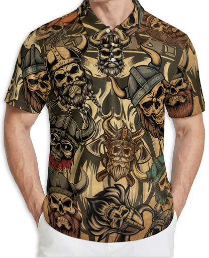 Viking Skull 3D Polo Shirt for Men – Norse Warrior Gothic Style | Netecom