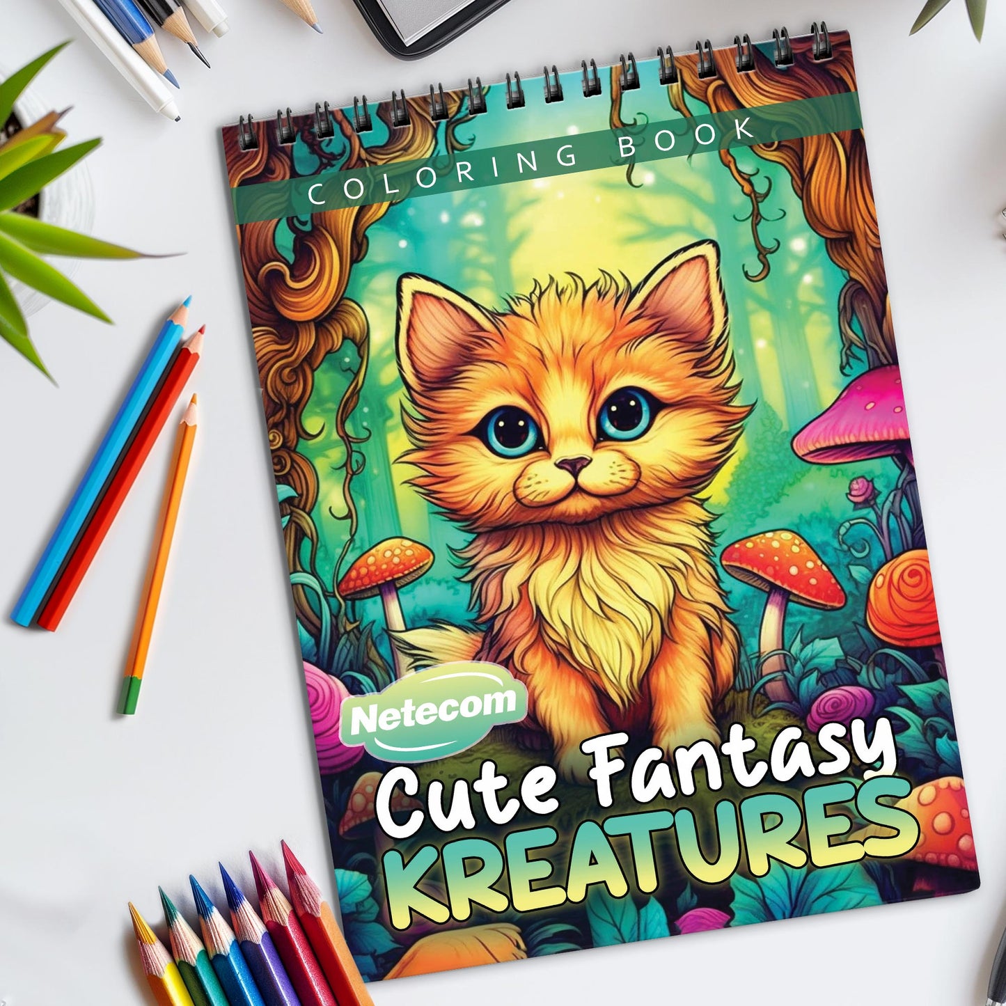 Cute Fantasy Kreatures Spiral Bound Coloring Book, Whimsical Fantasy Creatures for a Charming and Playful Art Adventure, Great for Young Artists