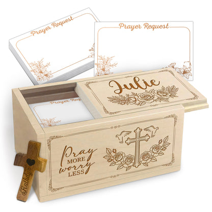 Netecom Personalized Christian Prayer Box with Custom Name on Wooden Cross – 100 Prayer Request Cards, Faith Gift for Women, Religious Keepsake for Her