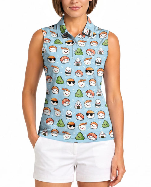 Kawaii Japanese Sushi Sleeveless Polo Shirt for Women – Cute Food Style | Netecom