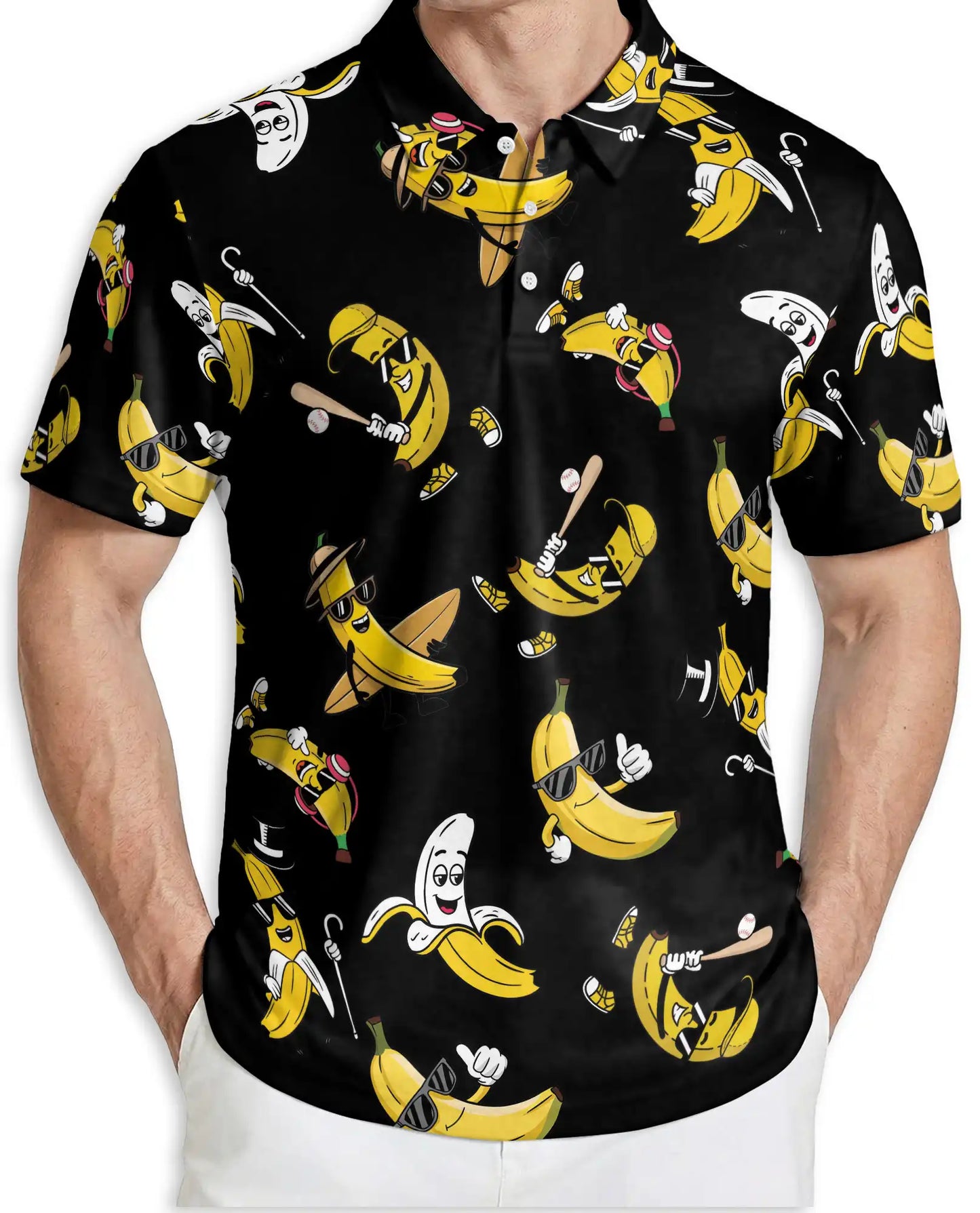 Funny Banana Cartoon 3D Polo Shirt for Men – Cool Fruit Humor Style | Netecom