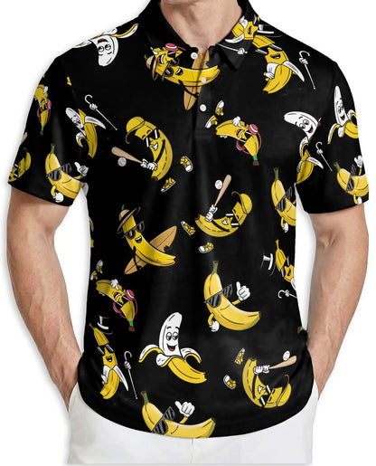 Funny Banana Cartoon 3D Polo Shirt for Men – Cool Fruit Humor Style | Netecom