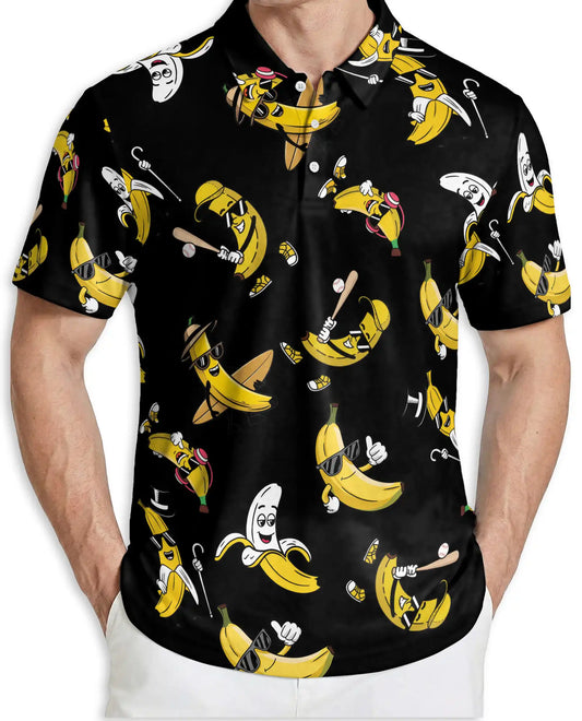 Funny Banana Cartoon 3D Polo Shirt for Men – Cool Fruit Humor Style | Netecom
