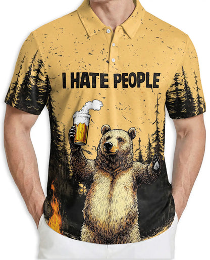 Funny Bear Beer 3D Polo Shirt for Men – Camping Wilderness Humor Style | Netecom