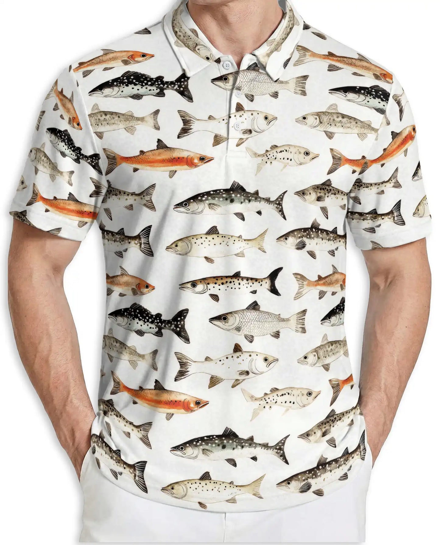 Freshwater Fish Species Polo Shirt for Men- Angler Fish Pattern | Netecom