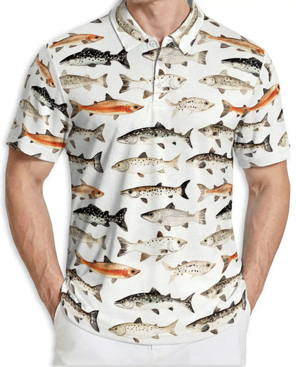 Freshwater Fish Species Polo Shirt for Men- Angler Fish Pattern | Netecom