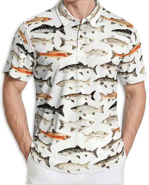 Freshwater Fish Species Polo Shirt for Men- Angler Fish Pattern | Netecom