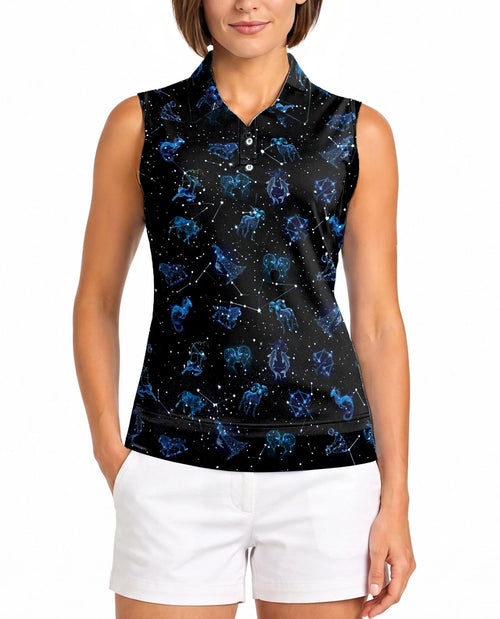 Zodiac Print Sleeveless Polo Shirt for Women | Netecom