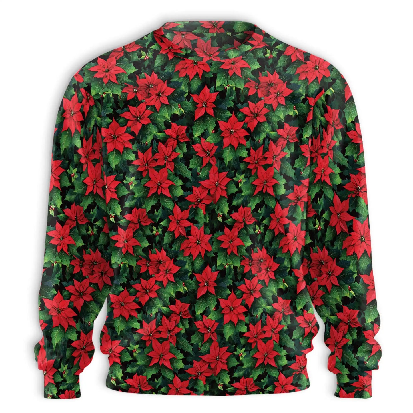 Poinsettia Pattern Sweatshirt, 3D All Over Print Christmas Floral Crewneck Pullover for Men Women, Holiday Flower Lover Gift - Netecom