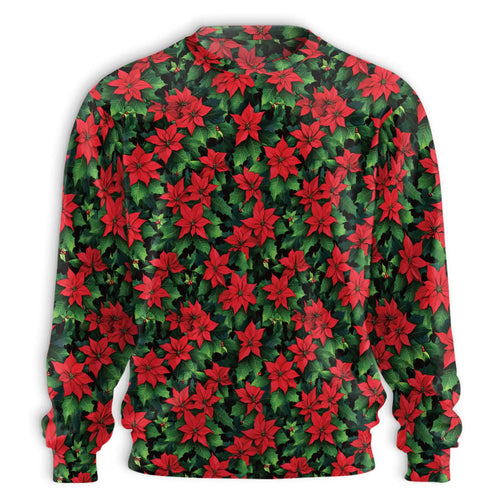Poinsettia Pattern Sweatshirt, 3D All Over Print Christmas Floral Crewneck Pullover for Men Women, Holiday Flower Lover Gift - Netecom