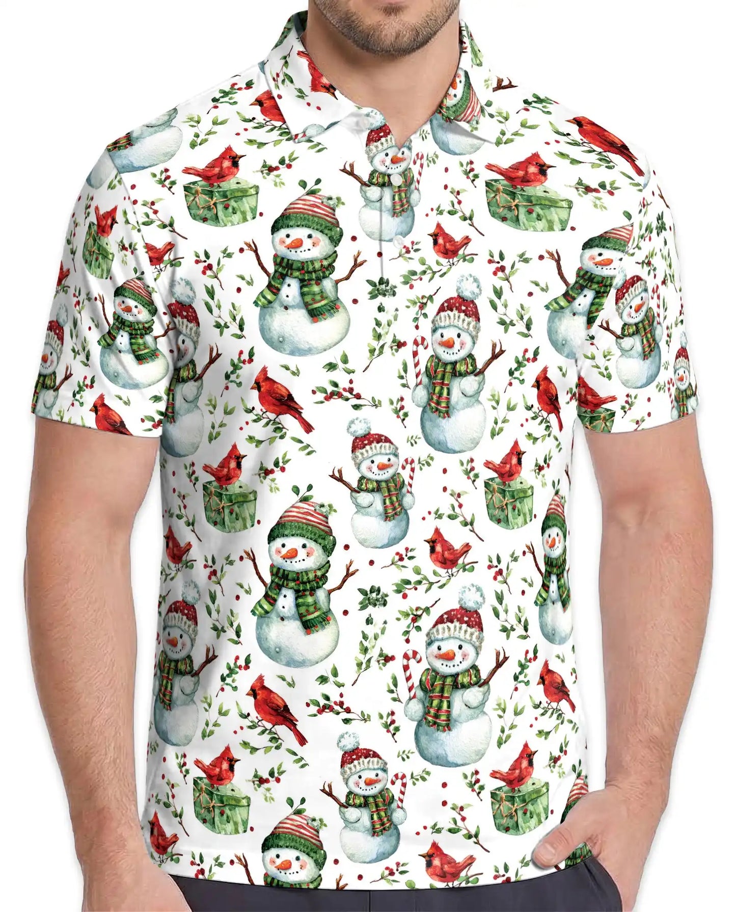 Christmas Snowman Polo Shirt – Cardinal Bird Holiday Print | Netecom