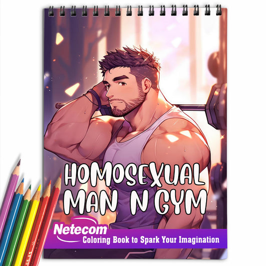 Homosexual Man In Gym Spiral Bound Coloring Book, Explore the Vibrant World of Homosexual Men at the Gym with 30 Exquisitely Illustrated Coloring Pages.