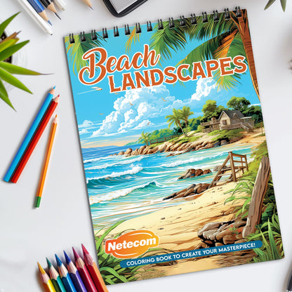 Beach Landscapes Spiral Bound Coloring Book, Beautiful Beach Scenes for a Relaxing Coastal Getaway, Ideal for Beach Lovers and Dreamy Artists