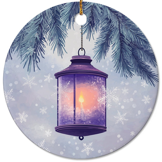 Netecom Purple Winter Lantern Christmas Ornaments, Ceramic Glow Lantern in Snow Keepsake Ornament for Christmas Tree Decorations, Gifts for Holiday, Party, Home Decor