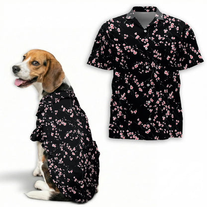 Cherry Blossom Floral Print Hawaii Dog and Owner Japanese Matching Button Shirts