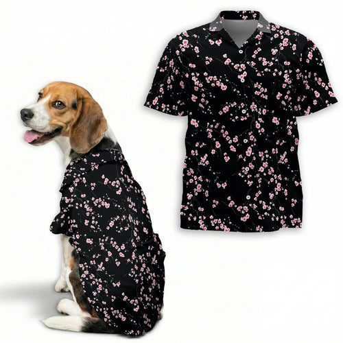 Cherry Blossom Floral Print Hawaii Dog and Owner Japanese Matching Button Shirts