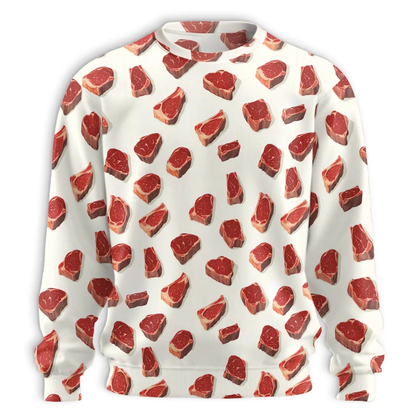 Steak Pattern Sweatshirt, 3D All Over Print Grilled Steak Food Crewneck Pullover for Men Women, Steak Lover Gift - Netecom