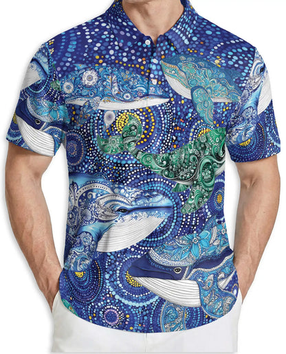 Ocean Whale Art Polo Shirt Coastal Marine Wildlife Print | Netecom