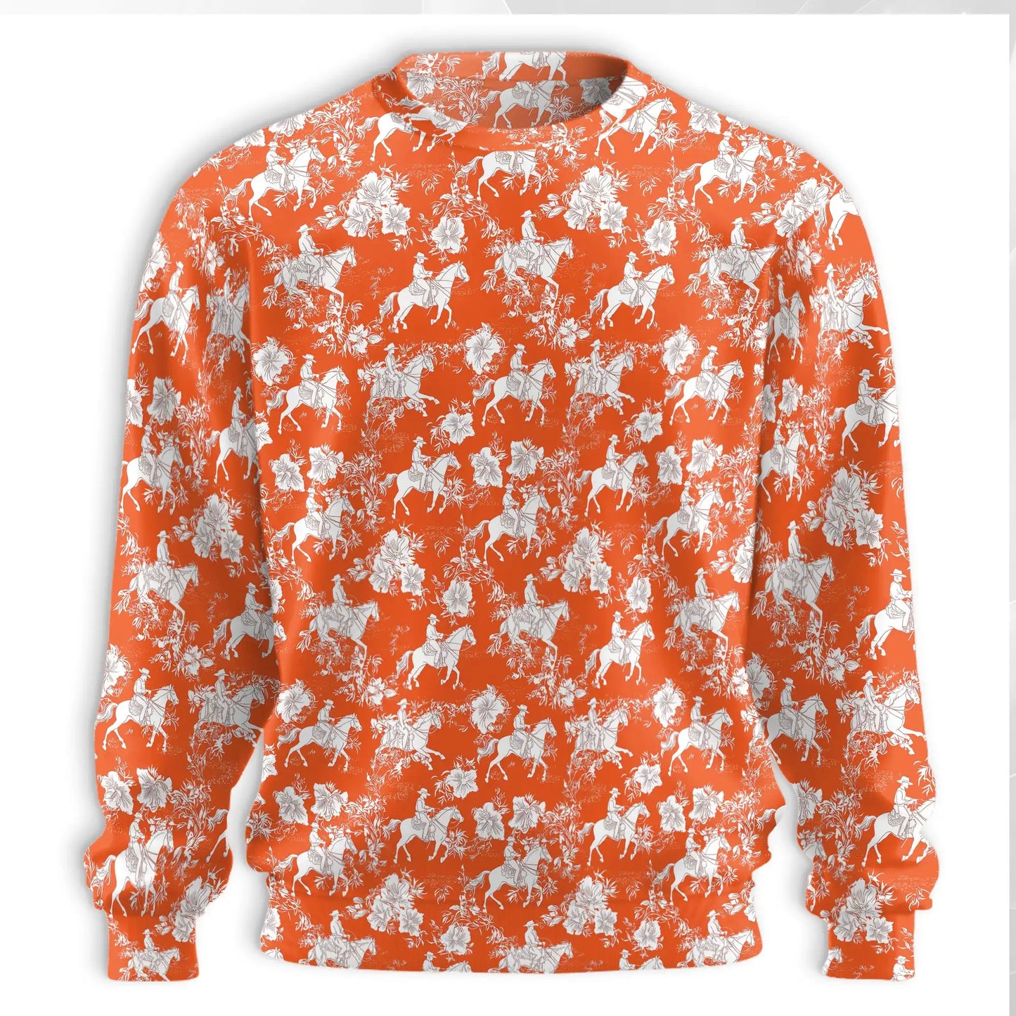 Saddle Bronc Rodeo Sweatshirt, 3D All Over Print Orange Tropical Cowboy Crewneck Pullover for Men Women, Western Rodeo Gift - Netecom