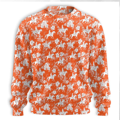 Saddle Bronc Rodeo Sweatshirt, 3D All Over Print Orange Tropical Cowboy Crewneck Pullover for Men Women, Western Rodeo Gift - Netecom