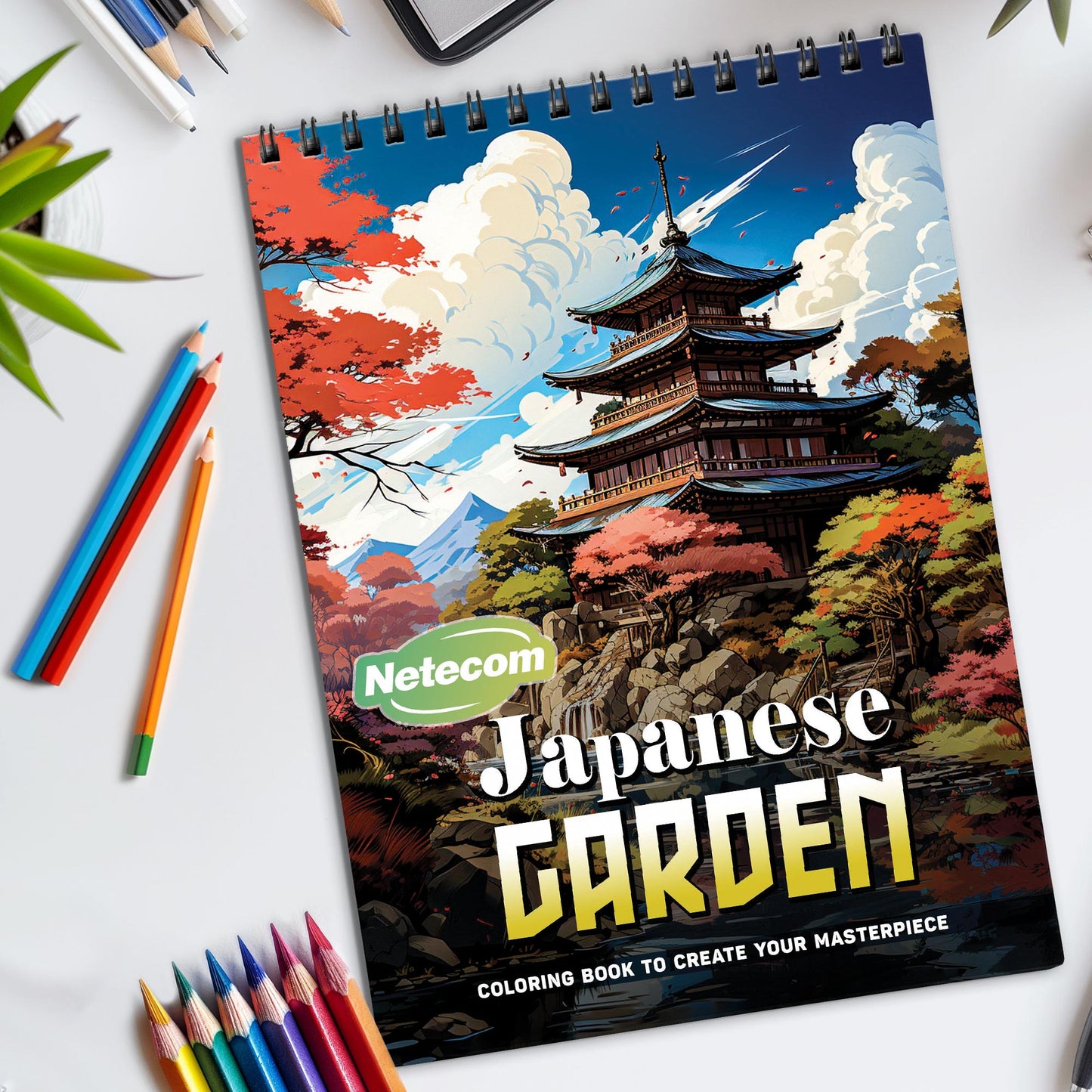 Japanese Garden Spiral Bound Coloring Book, Serene Japanese Gardens for a Zen Coloring Experience, Perfect for Fans of Eastern Aesthetics