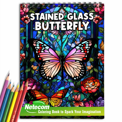 Stained Glass Butterfly Spiral Bound Coloring Book: Immerse Yourself in the Artistic World of Stained Glass with 30 Captivating Coloring Pages