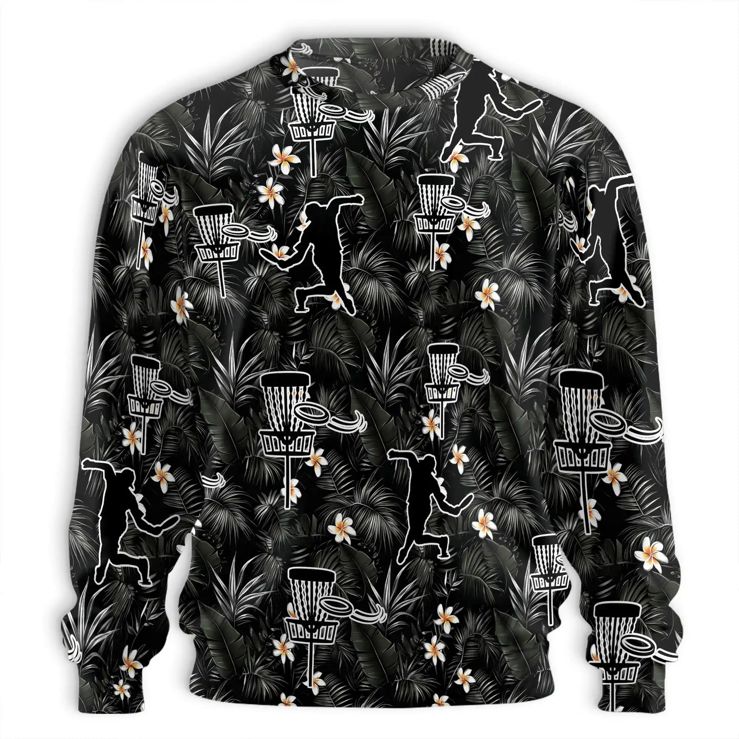 Disc Golf Tropical Flowers Sweatshirt, 3D All Over Print Floral Disc Golf Crewneck Pullover for Men Women, Disc Golf Lover Gift - Netecom