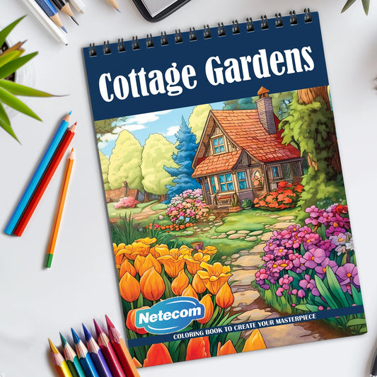 Cottage Gardens Spiral Bound Coloring Book, Charming Cottage Gardens for a Relaxing and Floral Artistic Escape, Great for Garden Lovers and Nature Fans