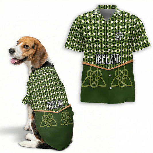 Ireland St Patrick’s Day Hawaii Dog and Owner Matching Retro Style Button Shirts