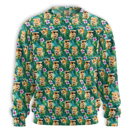Hamster Tropical Sweatshirt, 3D All Over Print Cute Hamster Crewneck Pullover for Men Women, Small Pet Lover Gift - Netecom