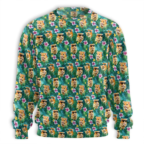 Hamster Tropical Sweatshirt, 3D All Over Print Cute Hamster Crewneck Pullover for Men Women, Small Pet Lover Gift - Netecom